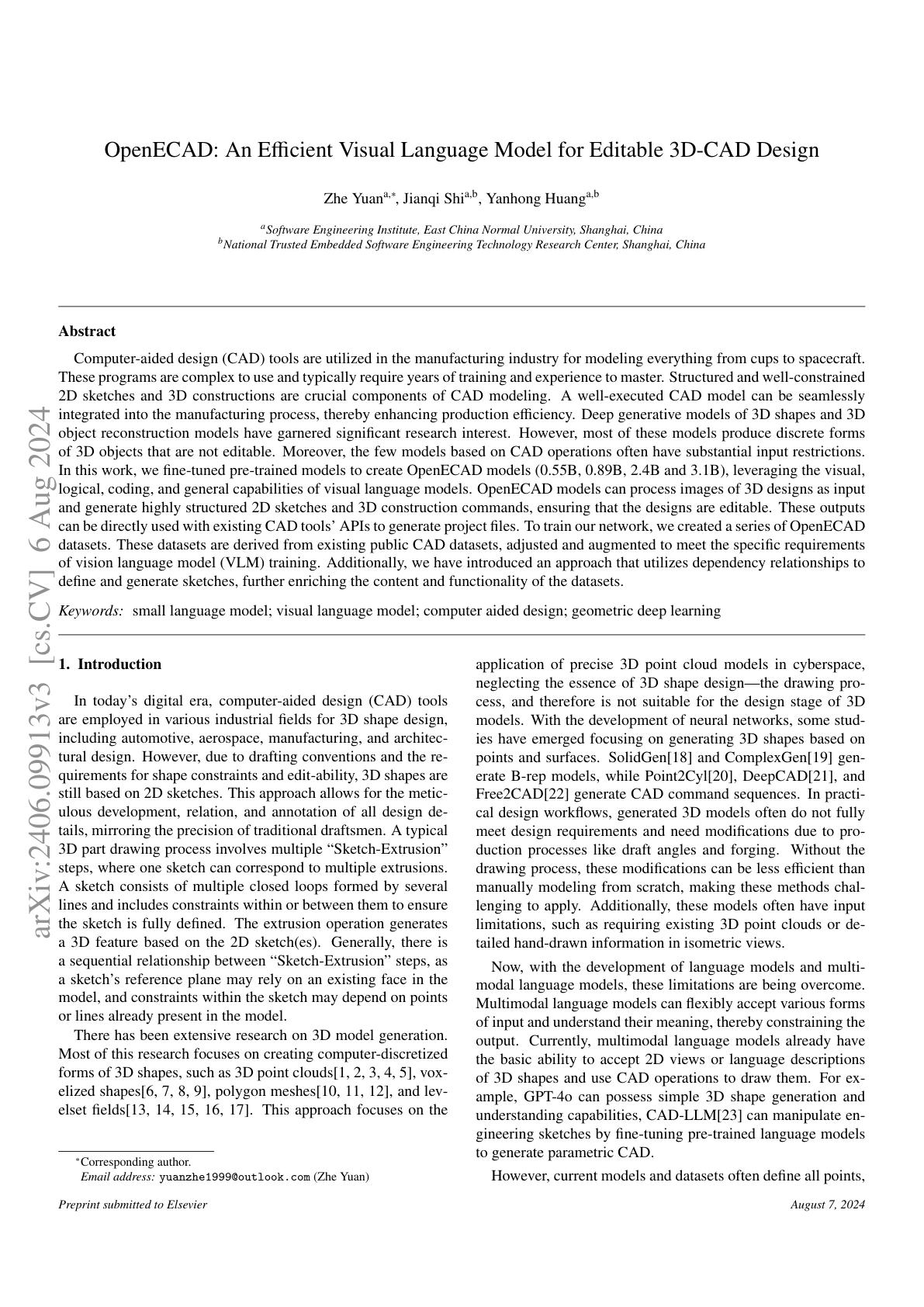 OpenECAD: An Efficient Visual Language Model for Computer-Aided Design