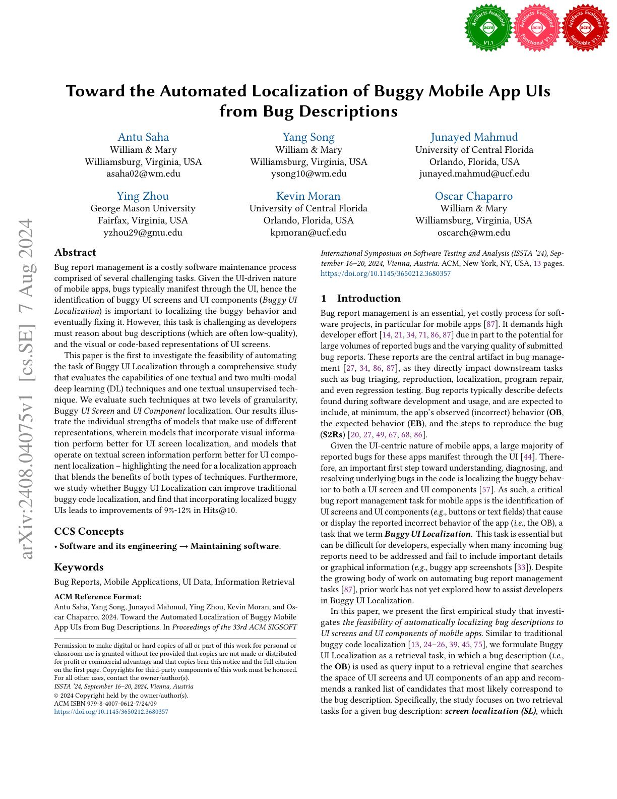 Toward the Automated Localization of Buggy Mobile App UIs from Bug ...