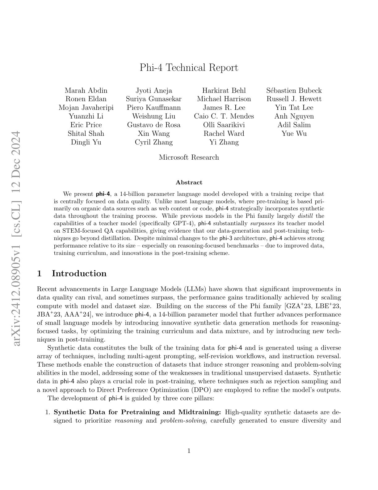 Phi-4 Technical Report