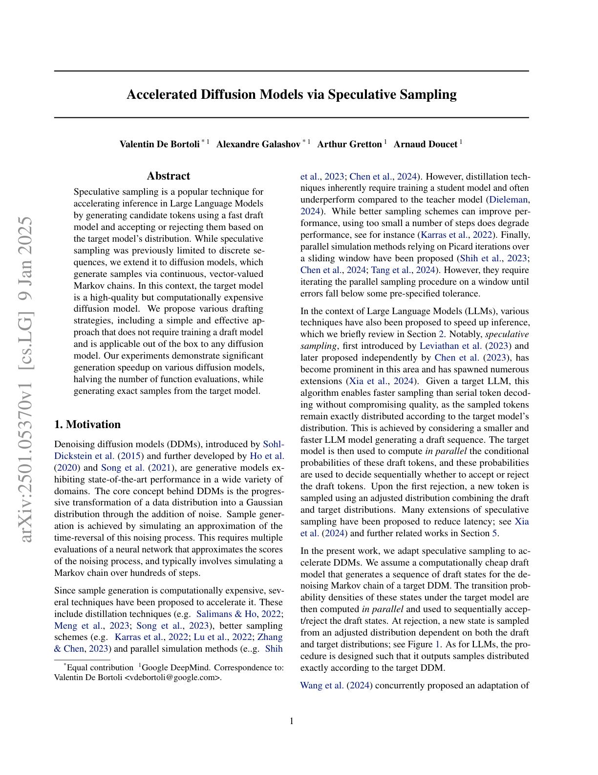 Accelerated Diffusion Models via Speculative Sampling