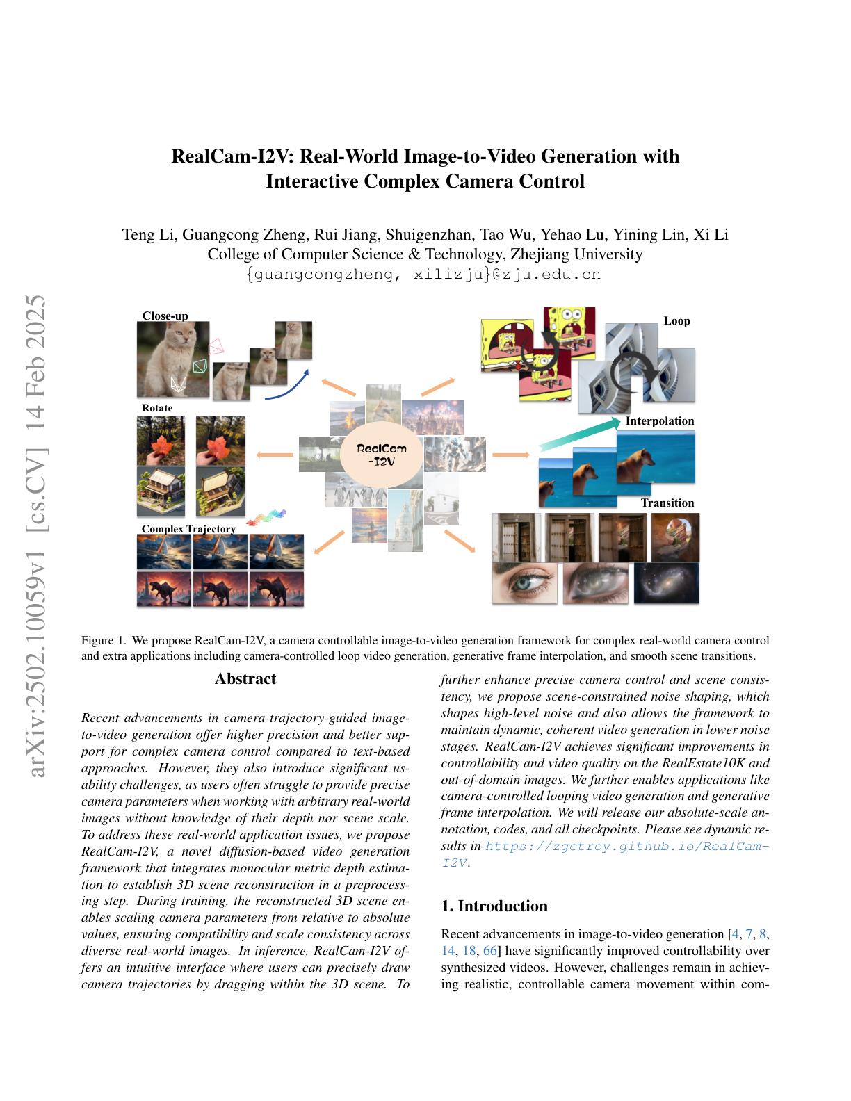RealCam-I2V: Real-World Image-to-Video Generation with Interactive ...