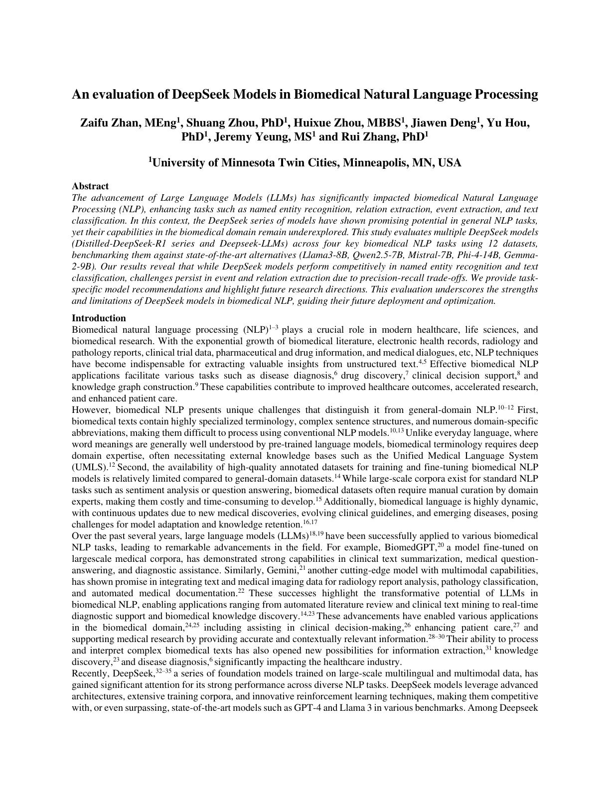 An Evaluation Of DeepSeek Models In Biomedical Natural Language Processing An evaluation of deepseek models in biomedical natural language processing