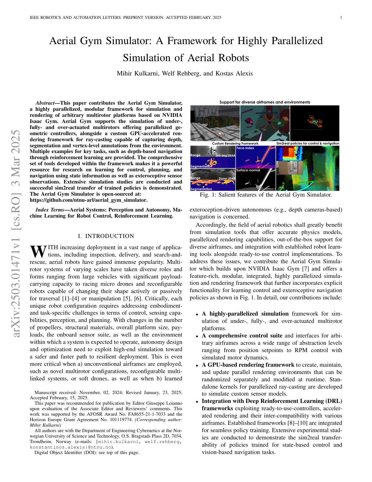 Aerial Gym Simulator: A Framework for Highly Parallelized Simulation of ...