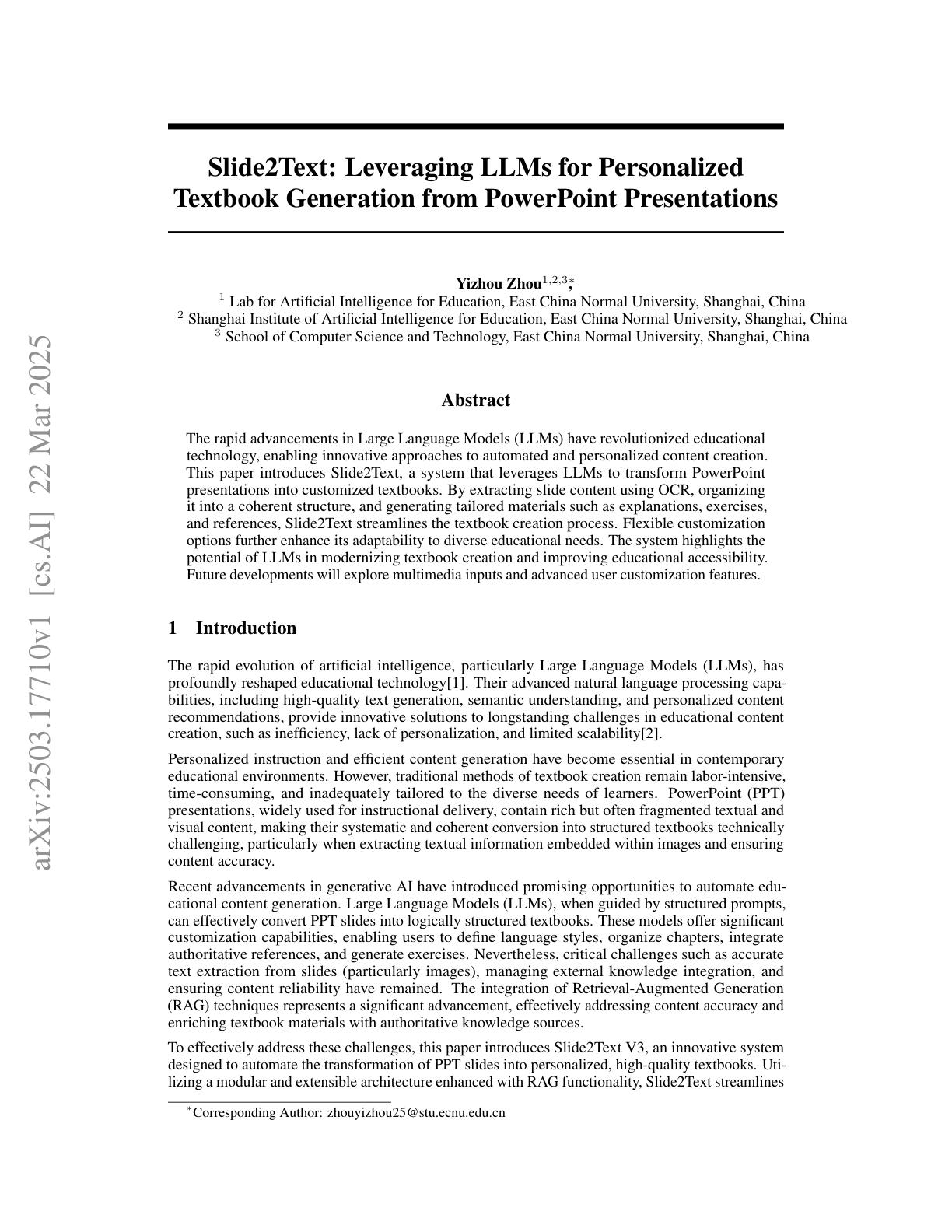 Slide2Text Leveraging LLMs For Personalized Textbook Generation From Slide2Text Leveraging LLMs For Personalized Textbook Generation From