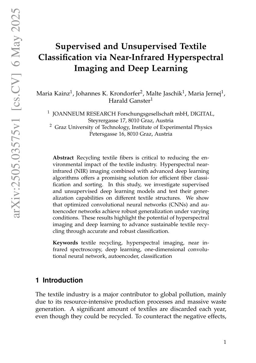 Supervised and Unsupervised Textile Classification via Near-Infrared ...