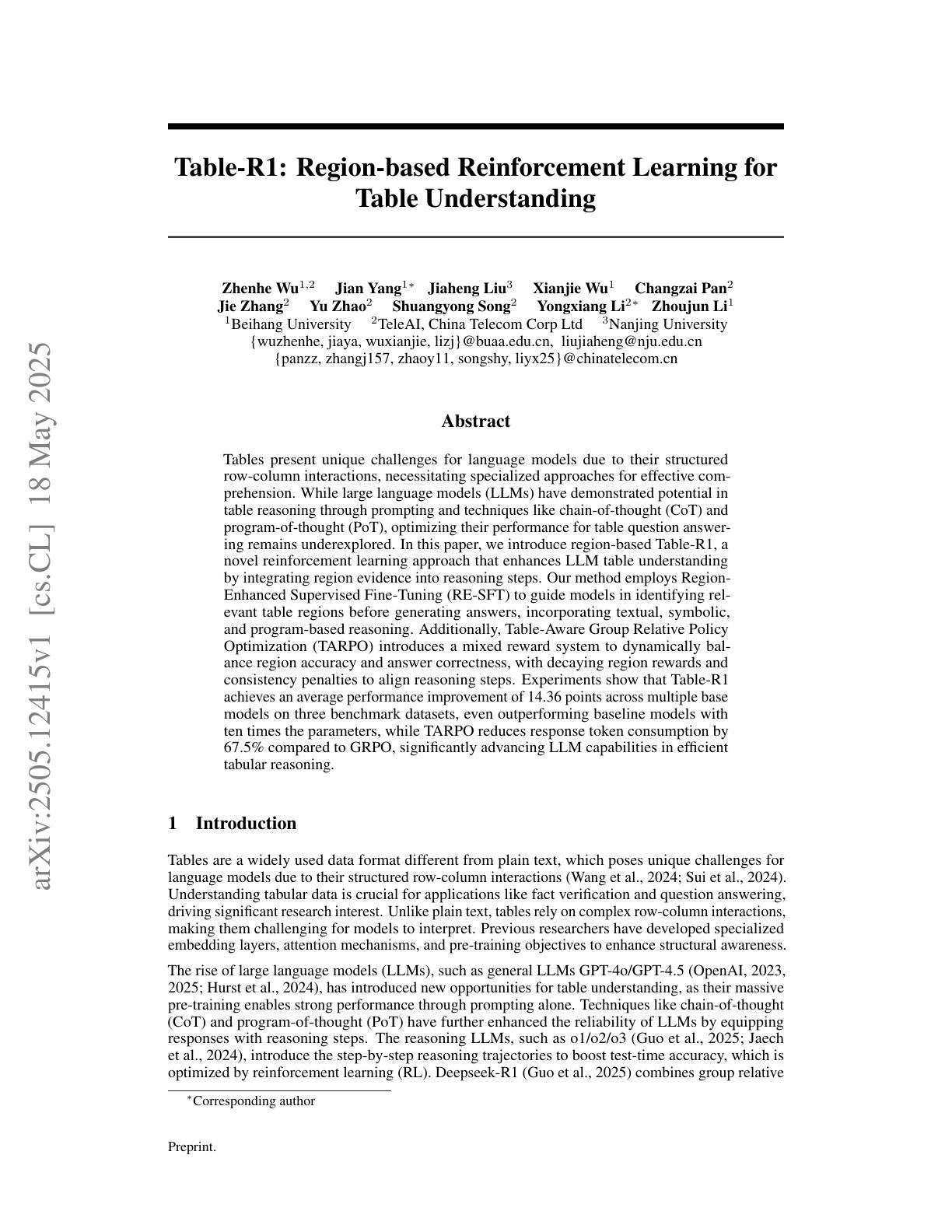 Table-R1: Region-based Reinforcement Learning for Table Understanding