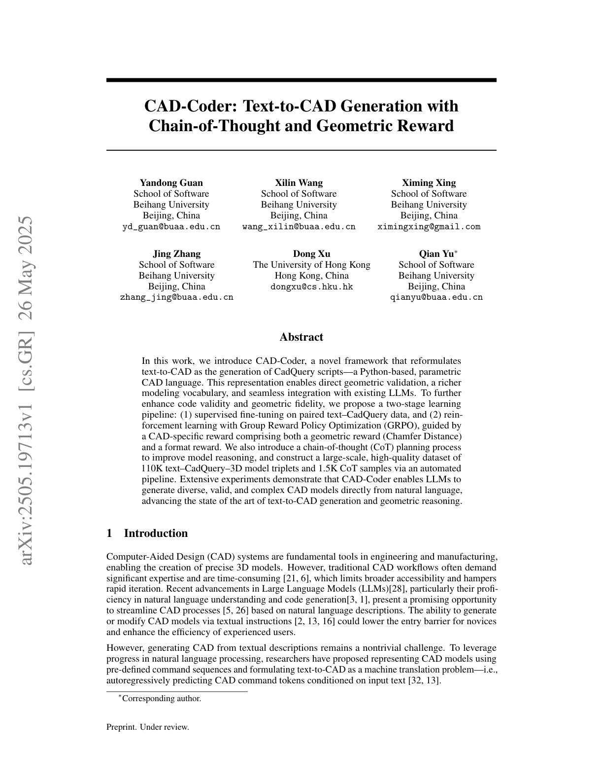 CAD Coder Text to CAD Generation With Chain of Thought And Geometric cad-coder-text-to-cad-generation-with-chain-of-thought-and-geometric