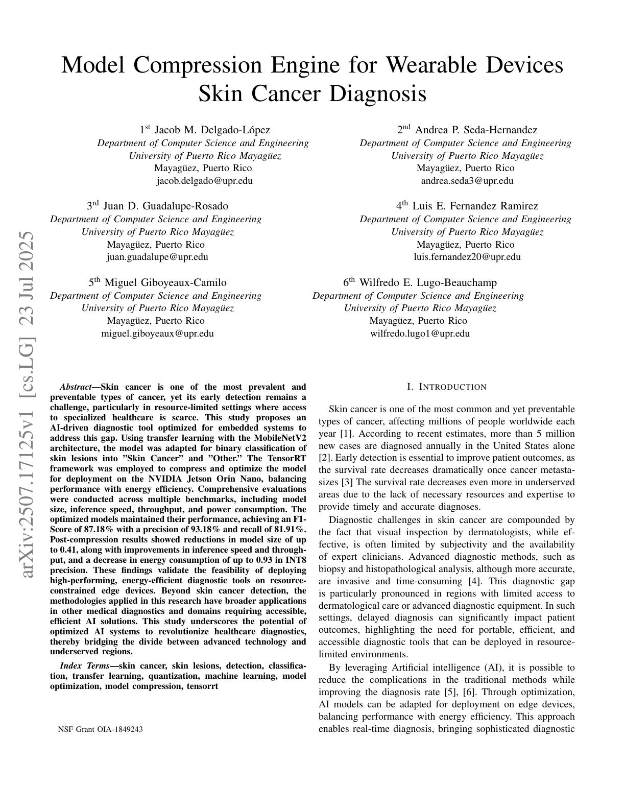 Model Compression Engine for Wearable Devices Skin Cancer Diagnosis