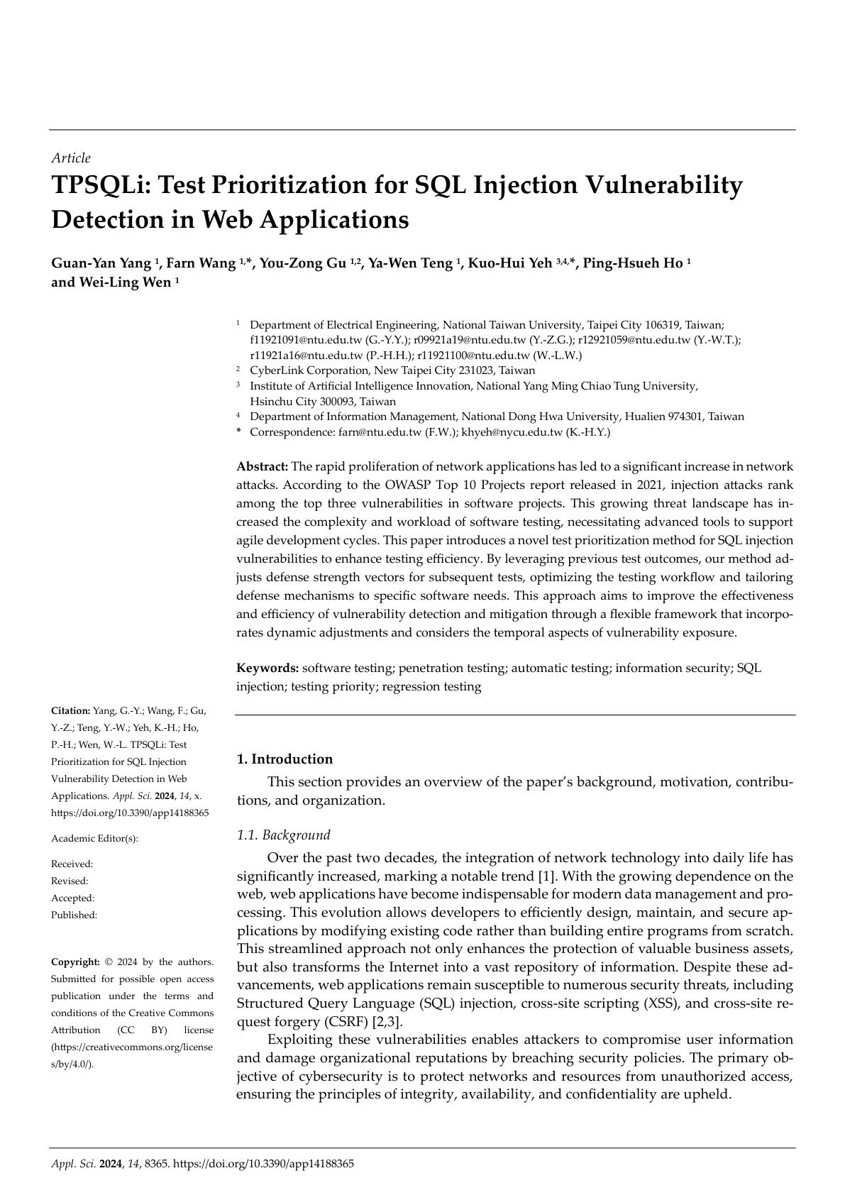 TPSQLi: Test Prioritization for SQL Injection Vulnerability Detection ...